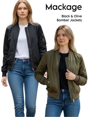 2 Mackage BOMBER jackets! XS/S army green black